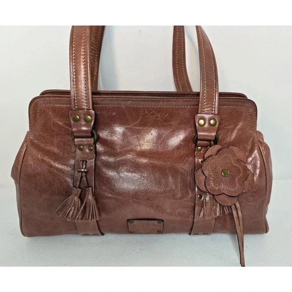Rue Princesse Paris Distressed Leather Double Handle Shoulder Bag Handbag Tassel - Picture 2 of 12